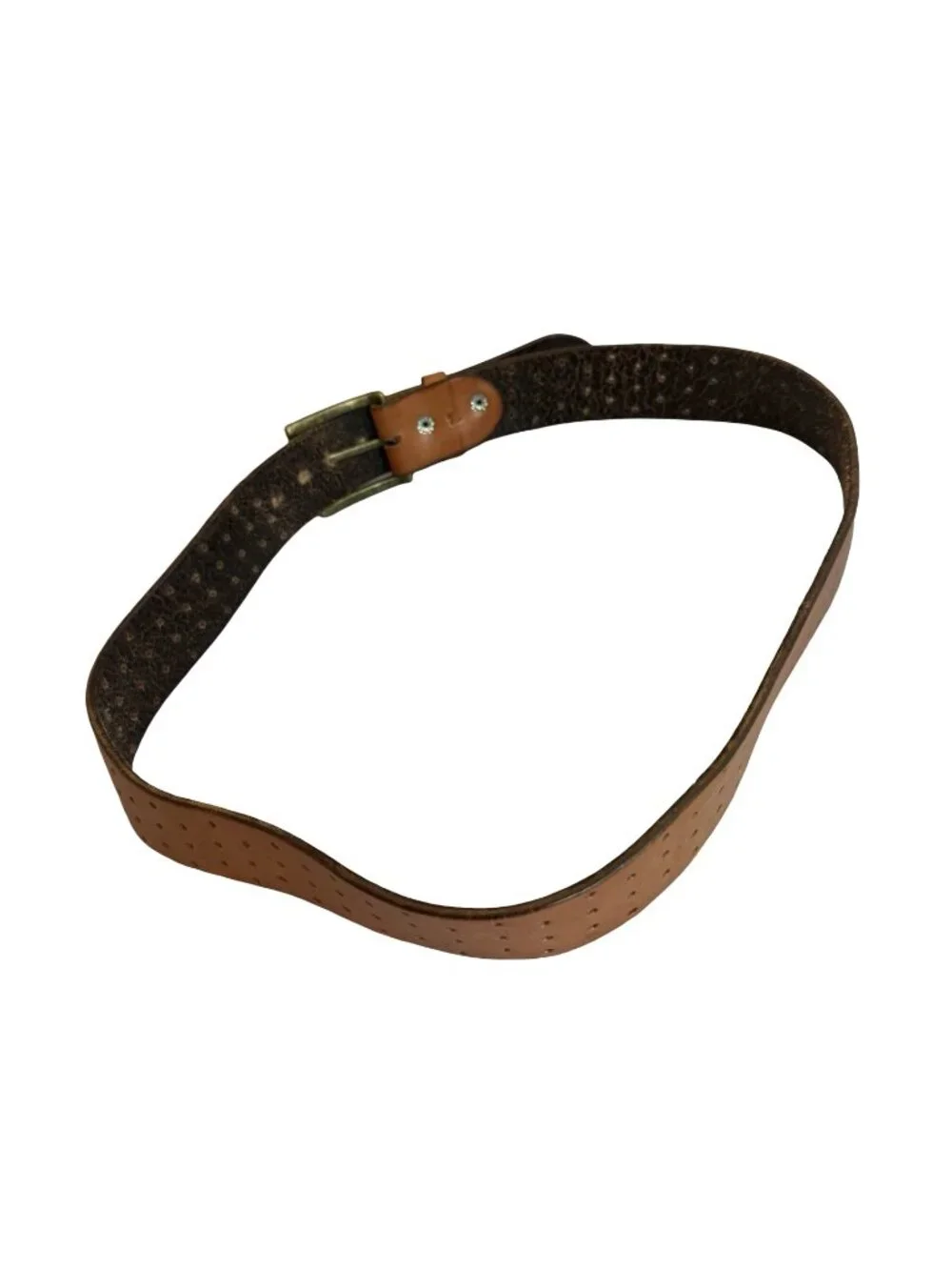100% Leather Brown Belt Perforated Hole Detail Versatile Everyday Luxury